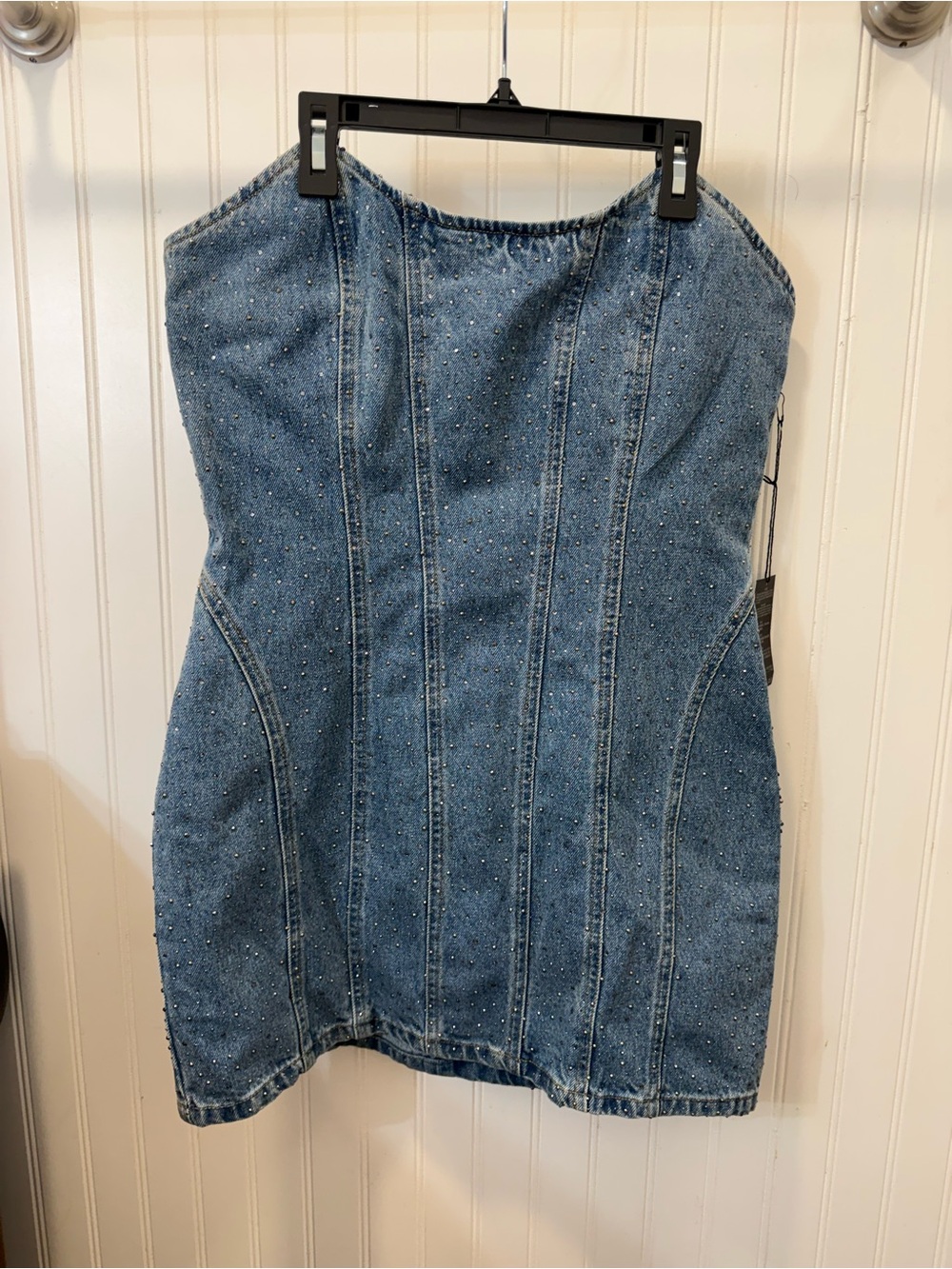 Forever 21 Blue Strapless Embellished Denim Mini Dress